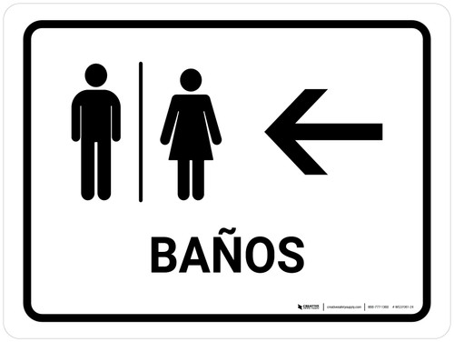 Restrooms With Left Arrow White Spanish Landscape - Wall Sign