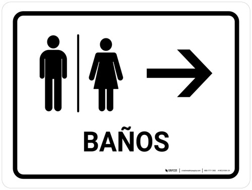 Restrooms With Right Arrow White Spanish Landscape - Wall Sign