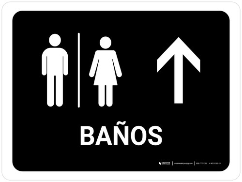 Restrooms With Up Arrow Black Spanish Landscape - Wall Sign