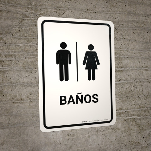 Restrooms White Spanish Portrait - Wall Sign