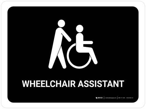 Wheelchair Assistant Black Landscape - Wall Sign