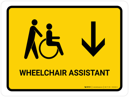 Wheelchair Assistant With Down Arrow Yellow Landscape - Wall Sign