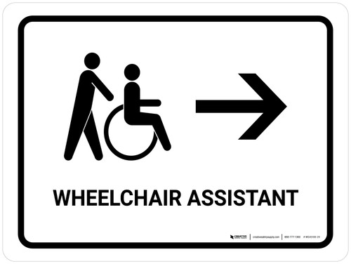 Wheelchair Assistant With Right Arrow White Landscape - Wall Sign