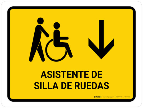 Wheelchair Assistant With Down Arrow Yellow Spanish Landscape - Wall Sign