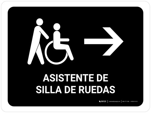 Wheelchair Assistant With Right Arrow Black Spanish Landscape - Wall Sign