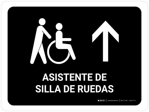 Wheelchair Assistant With Up Arrow Black Spanish Landscape - Wall Sign