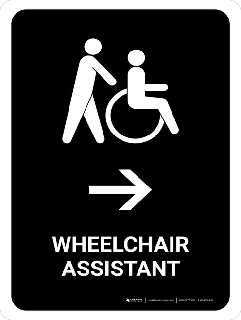 Wheelchair Assistant With Right Arrow Black Portrait - Wall Sign
