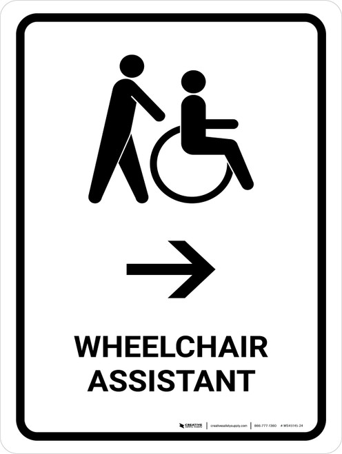 Wheelchair Assistant With Right Arrow White Portrait - Wall Sign