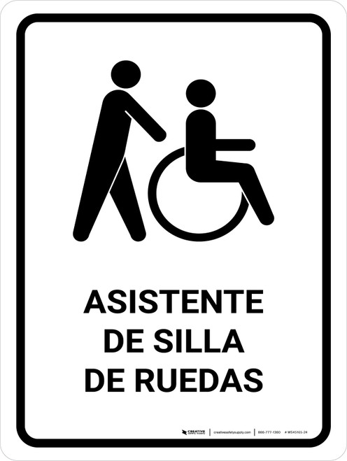 Wheelchair Assistant White Spanish Portrait - Wall Sign