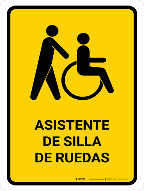 Wheelchair Assistant Yellow Spanish Portrait - Wall Sign