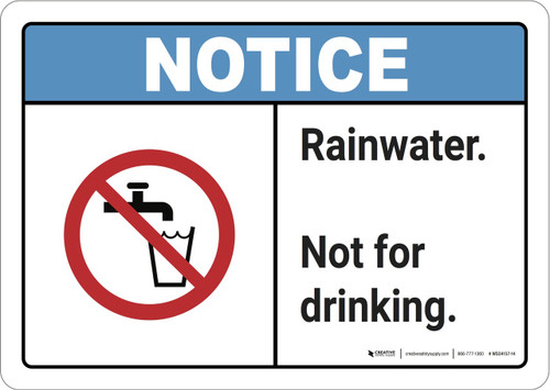 Notice: Rainwater Not For Drinking - Wall Sign