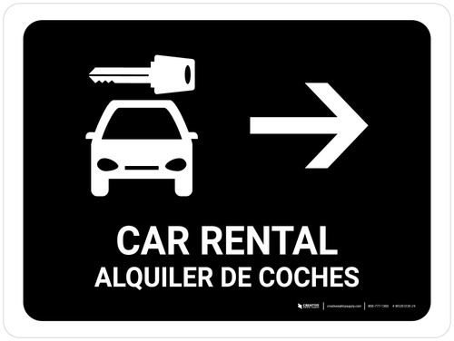 Car Rental With Right Arrow Black Bilingual Landscape - Wall Sign