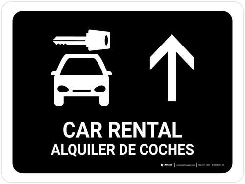 Car Rental With Up Arrow Black Bilingual Spanish Landscape - Wall Sign