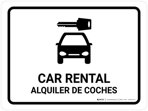 Car Rental White Bilingual Spanish Landscape - Wall Sign