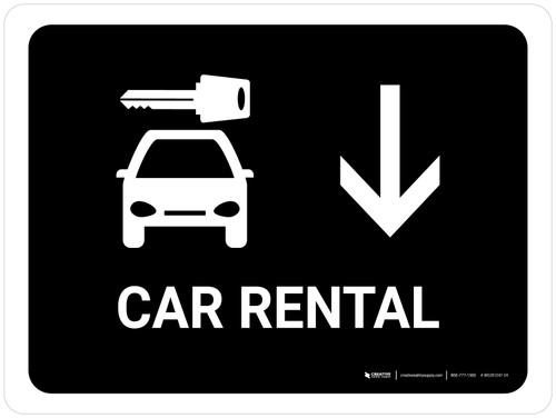 Car Rental With Down Arrow Black Landscape - Wall Sign