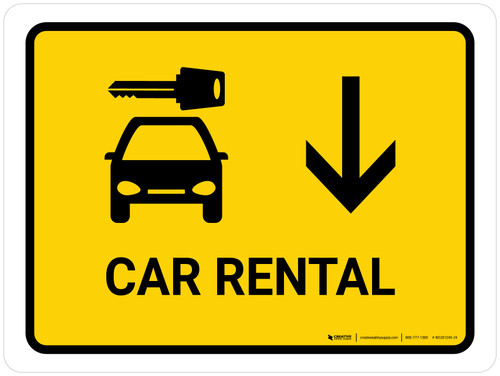 Car Rental With Down Arrow Yellow Landscape - Wall Sign