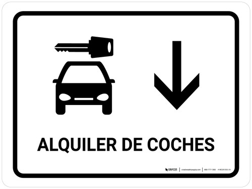 Car Rental With Down Arrow White Spanish Landscape - Wall Sign