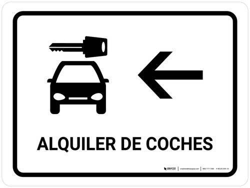 Car Rental With Left Arrow White Spanish Landscape - Wall Sign