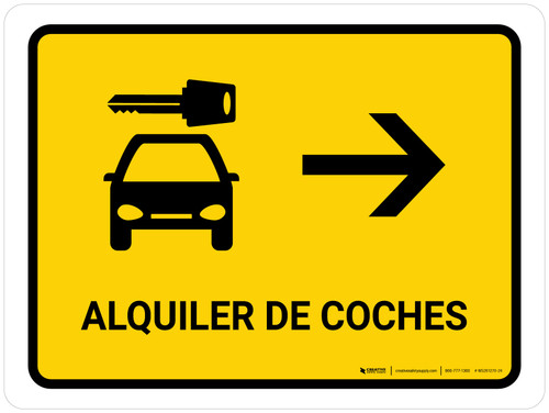 Car Rental With Right Arrow Yellow Spanish Landscape - Wall Sign