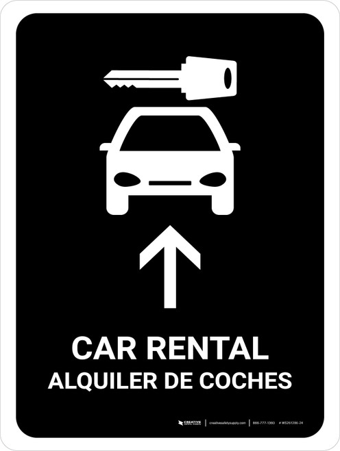 Car Rental With Up Arrow Black Bilingual Spanish Portrait - Wall Sign