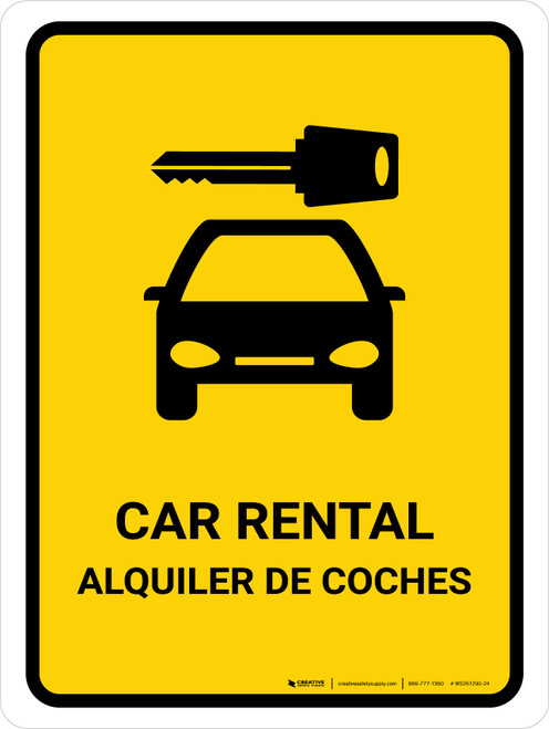 Car Rental Yellow Bilingual Spanish Portrait - Wall Sign