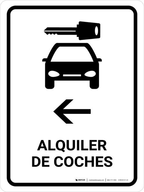 Car Rental With Left Arrow White Spanish Portrait - Wall Sign