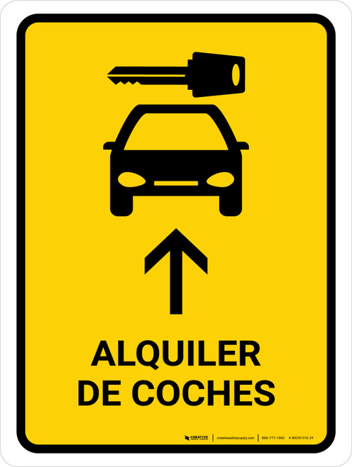 Car Rental With Up Arrow Yellow Spanish Portrait - Wall Sign