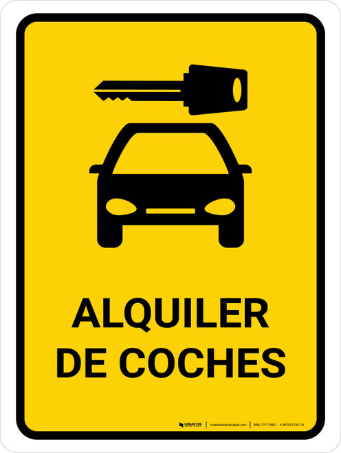 Car Rental Yellow Spanish Portrait - Wall Sign