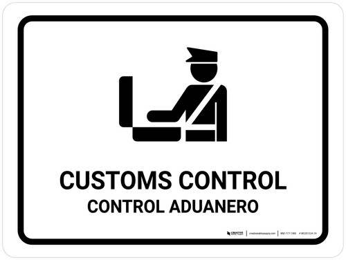 Customs Control White Bilingual Spanish Landscape - Wall Sign