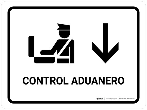 Customs Control With Down Arrow White Spanish Landscape - Wall Sign