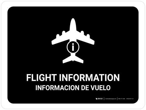 Flight Information Black Bilingual Spanish Landscape Portrait - Wall Sign