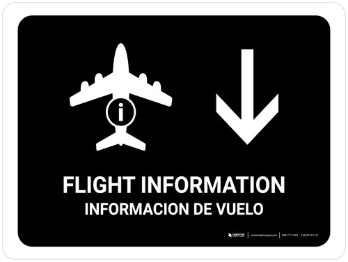 Flight Information With Down Arrow Black Bilingual Spanish Landscape - Wall Sign