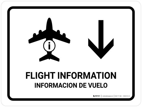 Flight Information With Down Arrow White Bilingual Spanish Landscape - Wall Sign