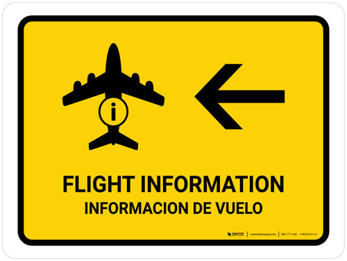 Flight Information With Left Arrow Yellow Bilingual Spanish Landscape - Wall Sign