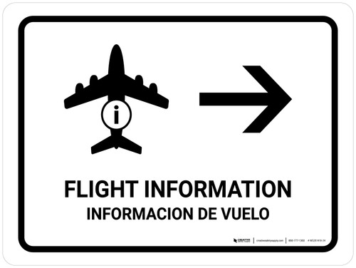 Flight Information With Right Arrow White Bilingual Spanish Landscape - Wall Sign