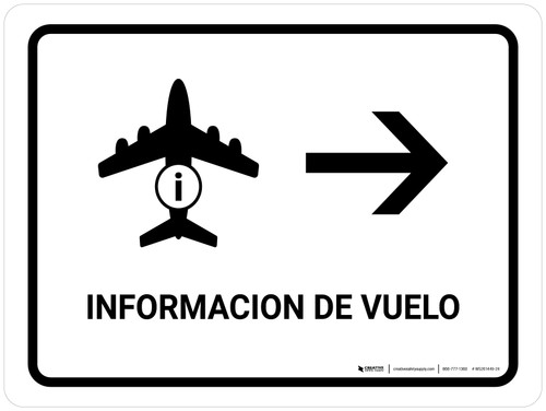 Flight Information With Right Arrow White Spanish Landscape - Wall Sign