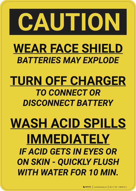 Caution: Battery Acid Procedure - Wall Sign