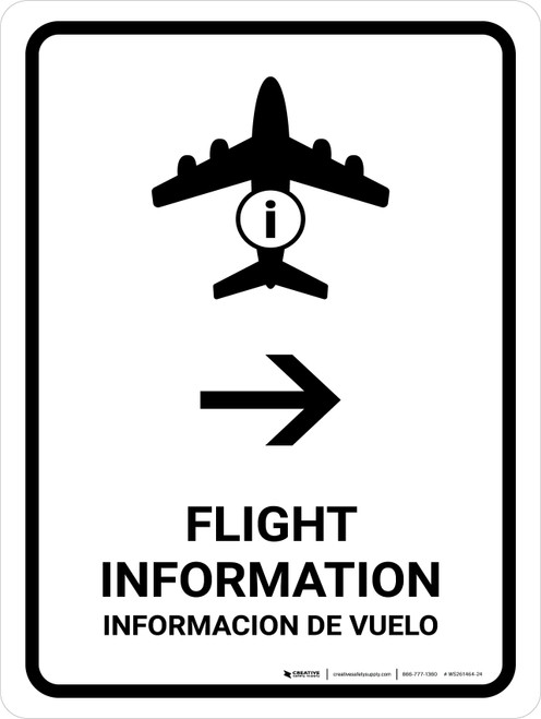 Flight Information With Right Arrow White Bilingual Portrait - Wall Sign