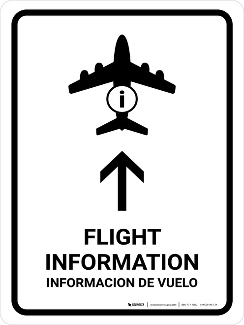 Flight Information With Up Arrow White Bilingual Spanish Portrait - Wall Sign