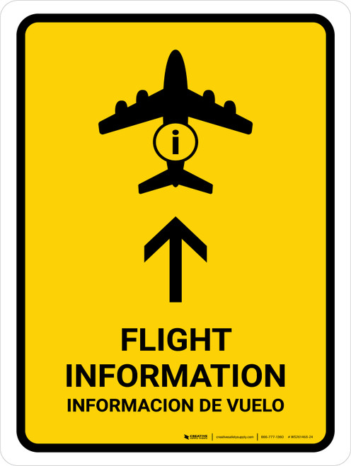 Flight Information With Up Arrow Yellow Bilingual Spanish Portrait - Wall Sign