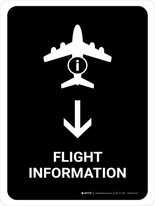 Flight Information With Down Arrow Black Portrait - Wall Sign
