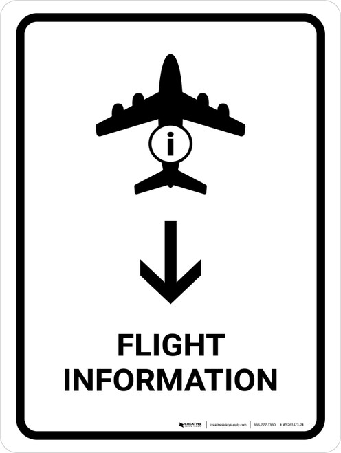Flight Information With Down Arrow White Portrait - Wall Sign