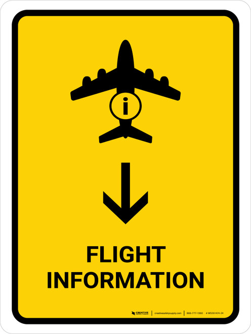 Flight Information With Down Arrow Yellow Portrait - Wall Sign