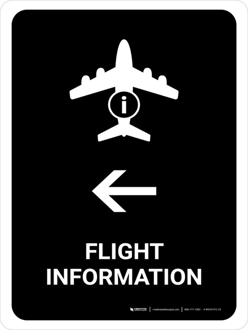 Flight Information With Left Arrow Black Portrait - Wall Sign