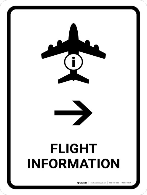 Flight Information With Right Arrow White Portrait - Wall Sign