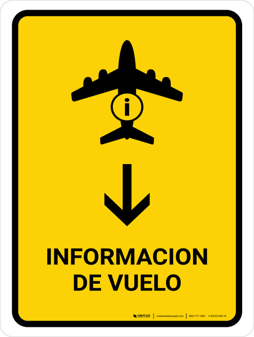 Flight Information With Down Arrow Yellow Spanish Portrait - Wall Sign