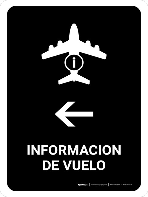 Flight Information With Left Arrow Black Spanish Portrait - Wall Sign