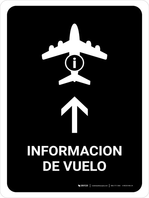 Flight Information With Up Arrow Black Spanish Portrait - Wall Sign