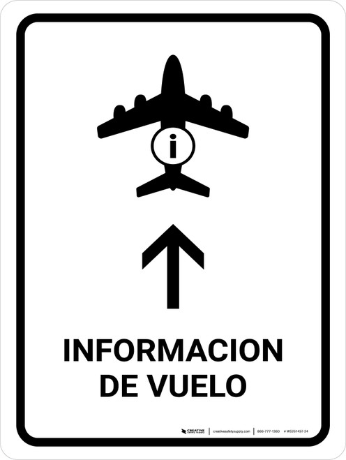 Flight Information With Up Arrow White Spanish Portrait - Wall Sign