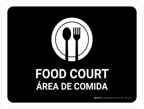 Food Court Black Bilingual Spanish Landscape - Wall Sign